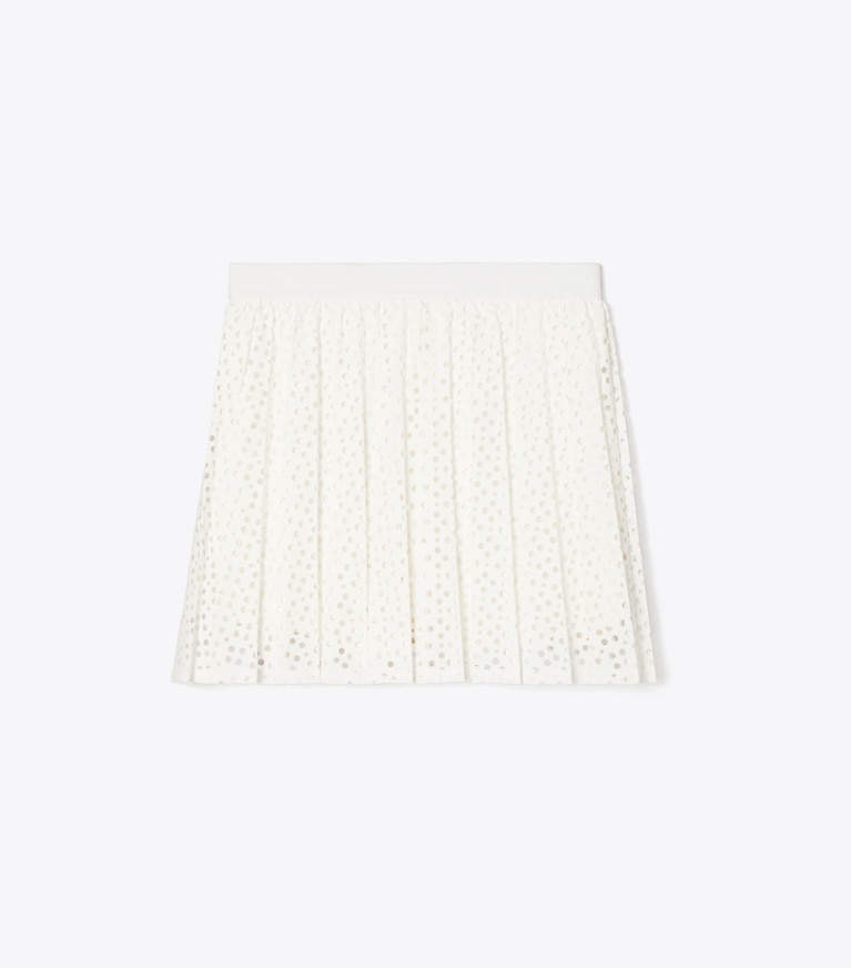 Tory Sport designer bottoms Pleated Laser-Cut Tennis Skirt in Snow White front