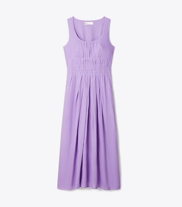 Tory Burch designer coverups Pleated Linen Dress in Purple Thistle front