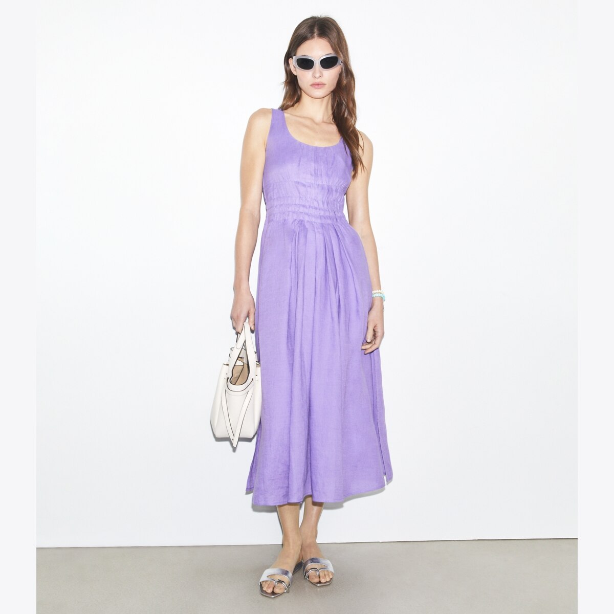 ワンピース★送料&関税込み★Tory Burch★PLEATED LINEN DRESS Tory Burch Pleated Linen Dress | Purple | FARFETCH