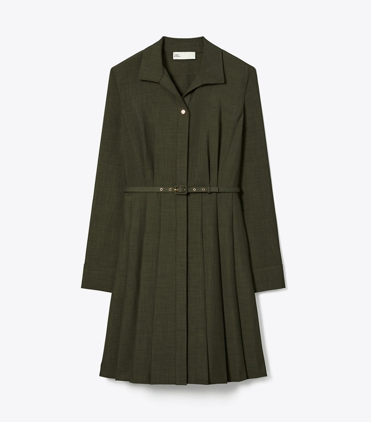 Tory Burch designer dresses Pleated Mélange Dress in Dark Licorice front