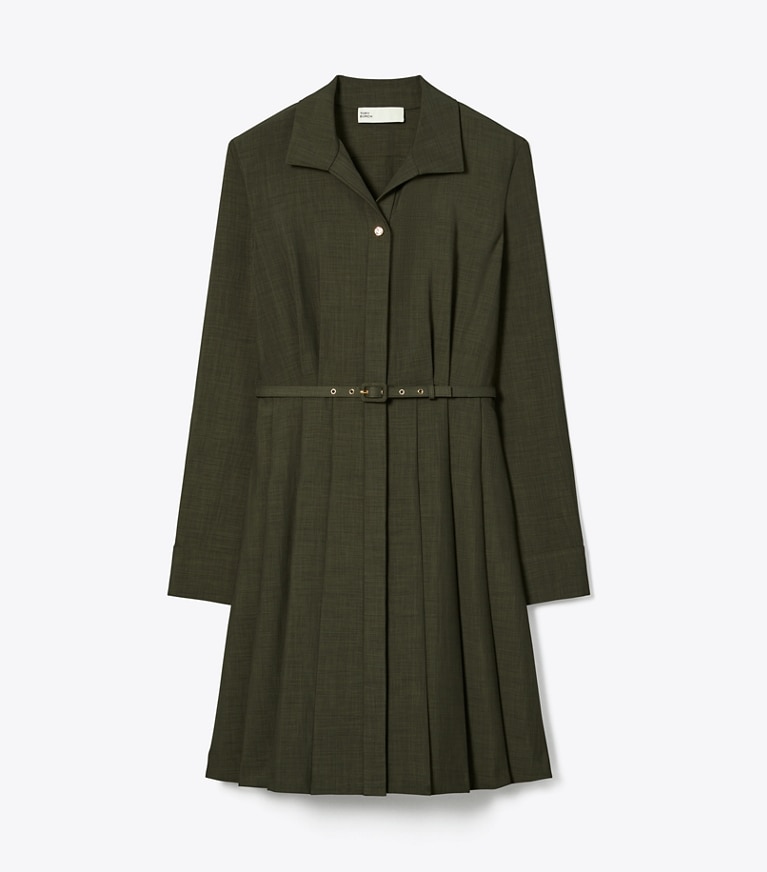 Tory Burch designer dresses Pleated Mélange Dress in Dark Licorice front