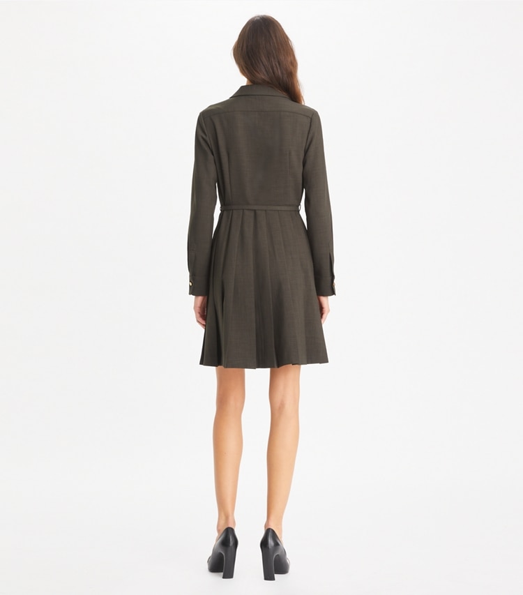 Tory Burch designer dresses Pleated Mélange Dress in Dark Licorice on model back