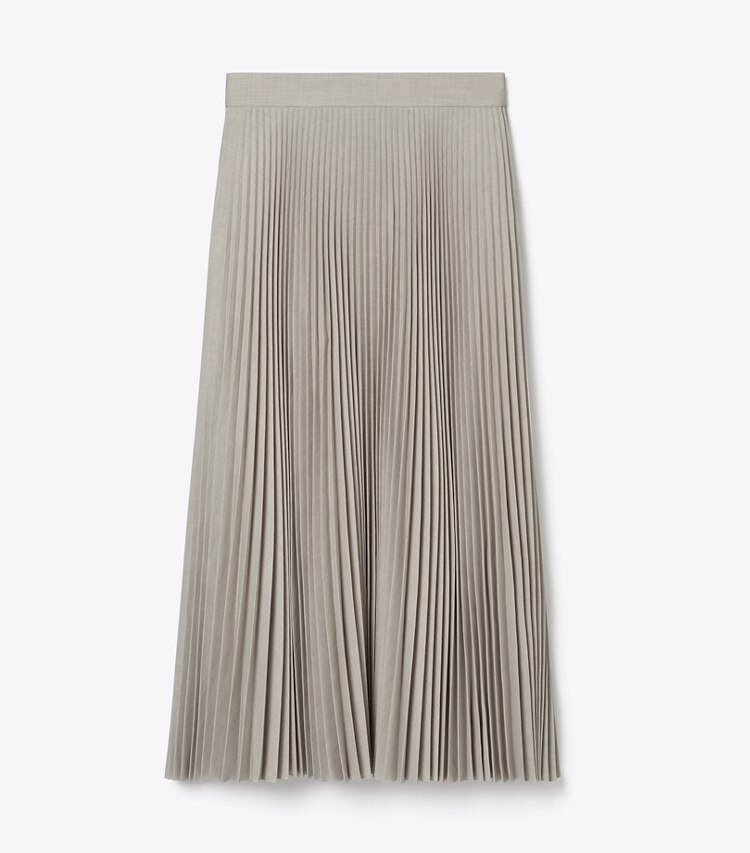 Tory Burch designer bottoms Pleated Melange Viscose Skirt in Melange Light Gray front