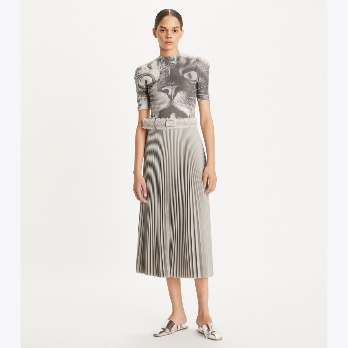pleated-melange-viscose-skirt-