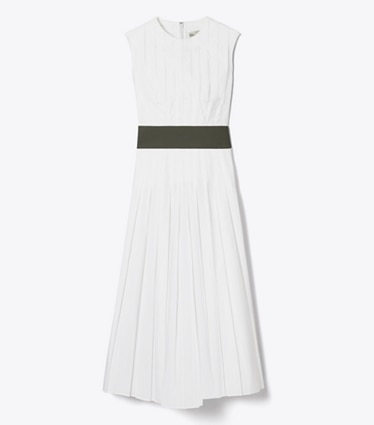 Tory Burch designer dresses Pleated Poplin Dress in White front