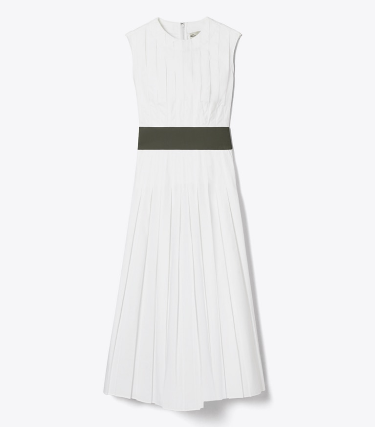 Tory Burch designer dresses Pleated Poplin Dress in White front