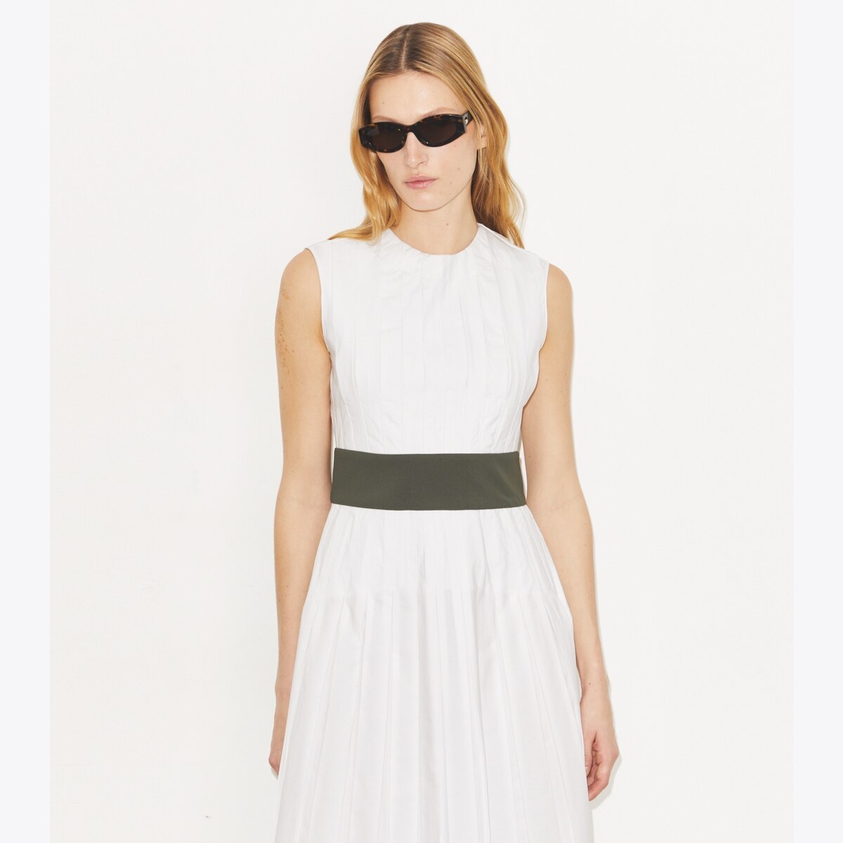 white poplin pleated waist shirt dress Vero Moda Curve - Midi Dress - Women - Cotton/Linen - 46 EU