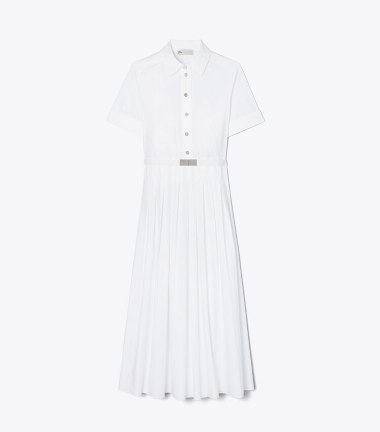 Tory Burch designer dresses Pleated Poplin Shirtdress in White front