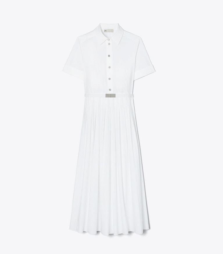 Tory Burch designer dresses Pleated Poplin Shirtdress in White front