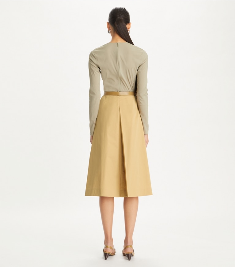 Tory Burch designer bottoms Pleated Poplin Skirt in Summer Sand front