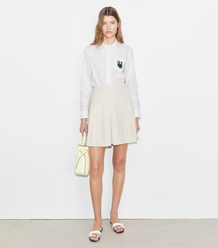 Tory Sport designer unterteile Pleated Short in Parchment White front