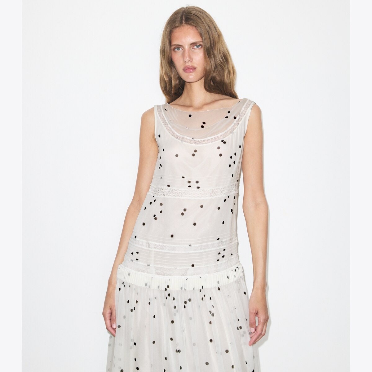 tory burch lace dress Tory Burch Women's Pleated Silk Lace Dress in Black Dots, size 4