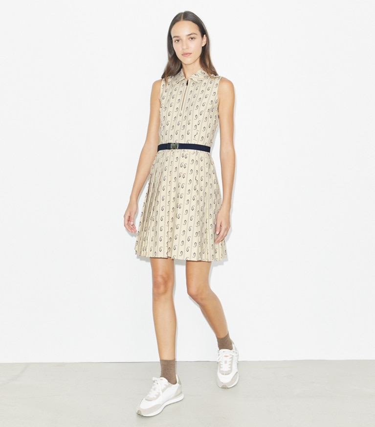 Tory Burch designer dresses Pleated Stretch Golf Dress in Playa Pajama Print front