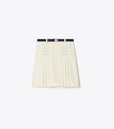 Tory Burch designer bottoms Pleated Stretch Golf Skirt in New Ivory front