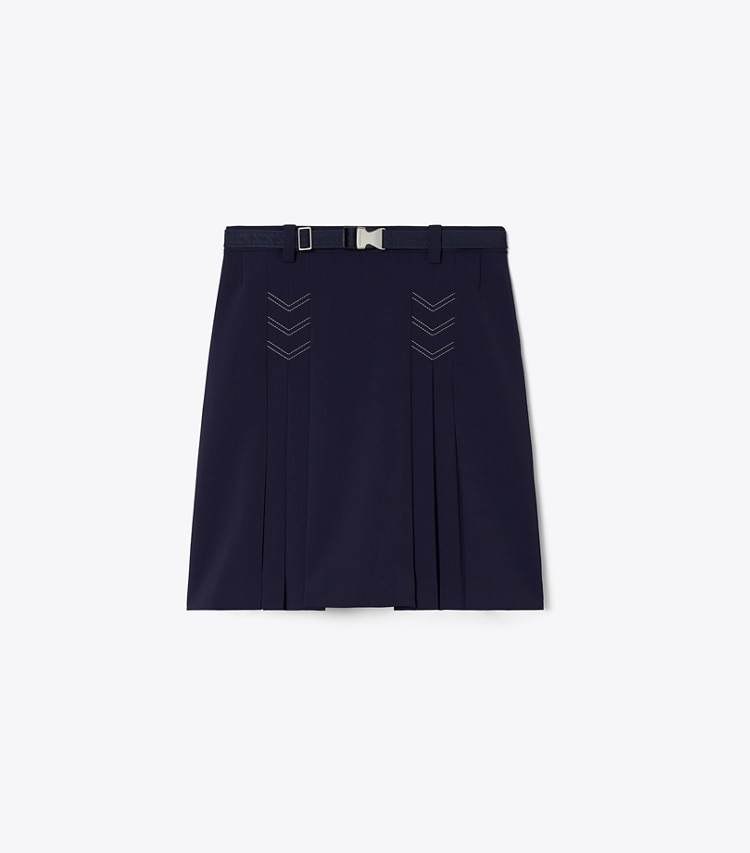Tory Burch designer bottoms Pleated Stretch Golf Skirt in Deep Navy front