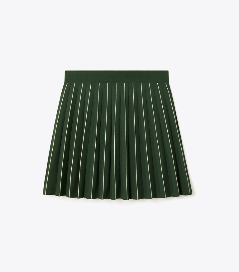 Tory Sport designer bottoms Pleated Tech Knit Skirt in Conifer / Snow White front