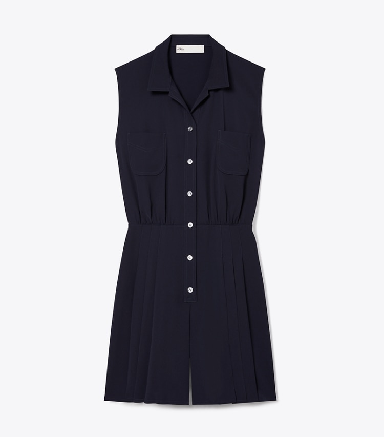 Tory Sport designer jumpsuits & rompers Pleated Twill Dress in Midnight Ink front