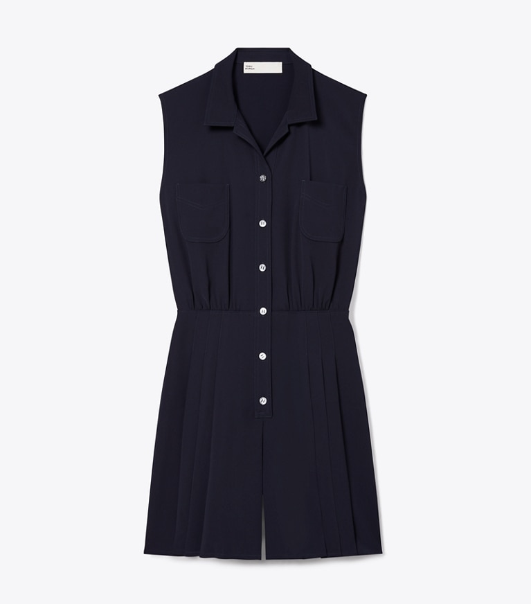 Tory Sport designer jumpsuits & rompers Pleated Twill Dress in Midnight Ink front