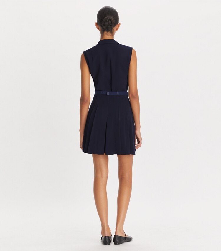 Tory Sport designer jumpsuits & rompers Pleated Twill Dress in Midnight Ink on model back