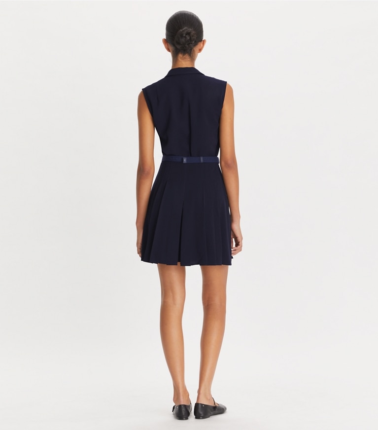 Tory Sport designer jumpsuits & rompers Pleated Twill Dress in Midnight Ink front