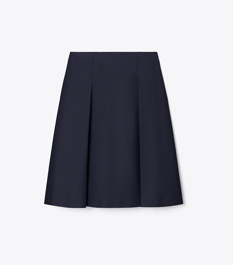 Tory Burch designer bottoms Pleated Twill Skirt in Medium Navy front