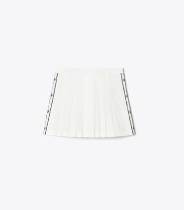 Tory Sport designer bottoms Pleated Twill Tennis Skirt in Snow White front
