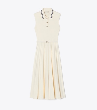 Tory Burch designer dresses Pleated Viscose Dress in Ivory front