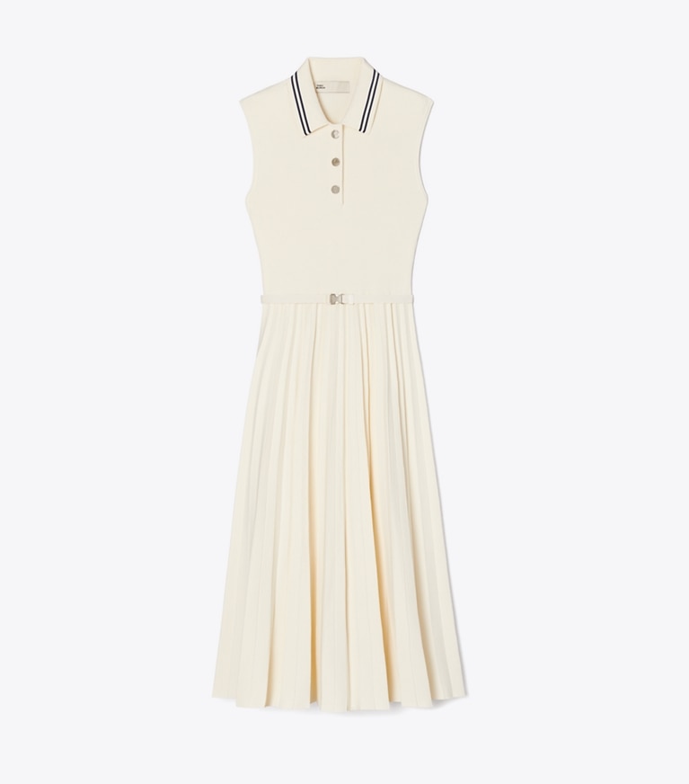 Tory Burch designer dresses Pleated Viscose Dress in Ivory front