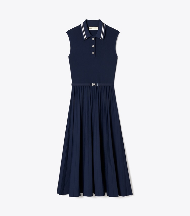 Tory Burch designer dresses Pleated Viscose Dress in Tory Navy front