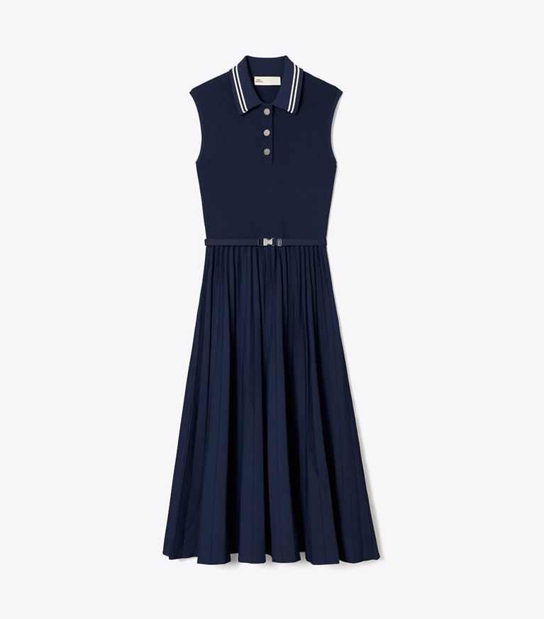 Tory Burch designer dresses Pleated Viscose Dress in Tory Navy front