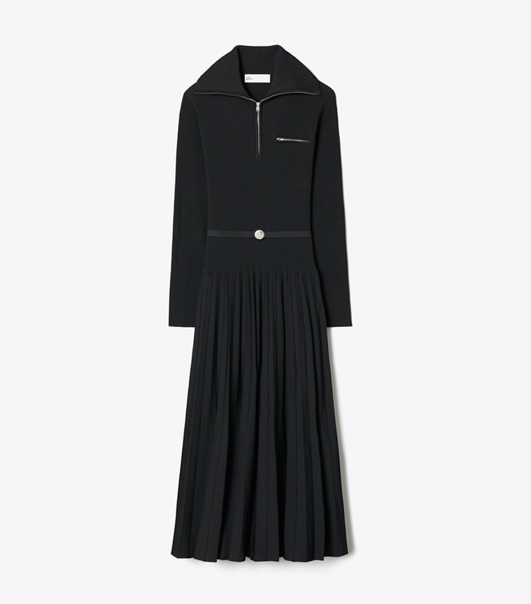Tory Burch designer dresses Pleated Viscose Dress in Black front