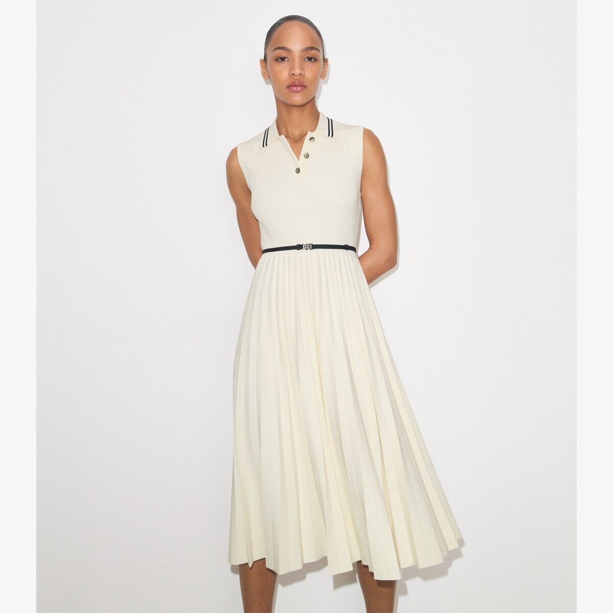 Tory Burch Women's Pleated Viscose Dress in Ivory, size XS Tory Burch Women's Pleated Viscose Dress in Ivory, size XS