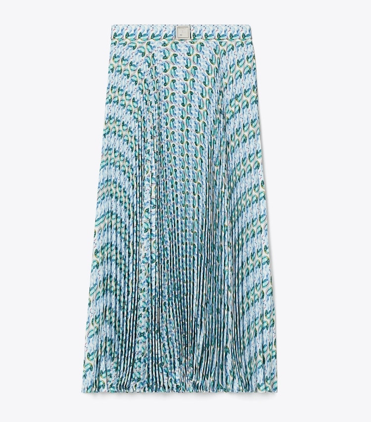 Tory Burch designer bottoms Pleated Viscose Skirt in Blue Glass Swan Allover front