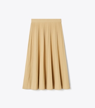 Tory Burch designer bottoms Pleated Viscose Skirt in Beige front