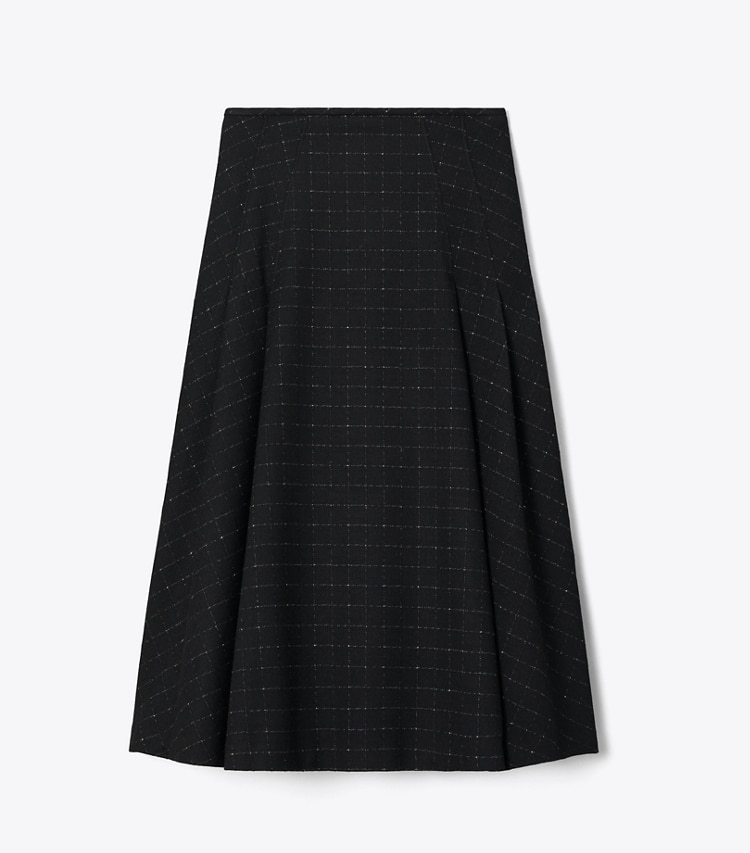 Tory Burch designer ボトムス プリーツ ウール スカート in Soft Black Windowpane front