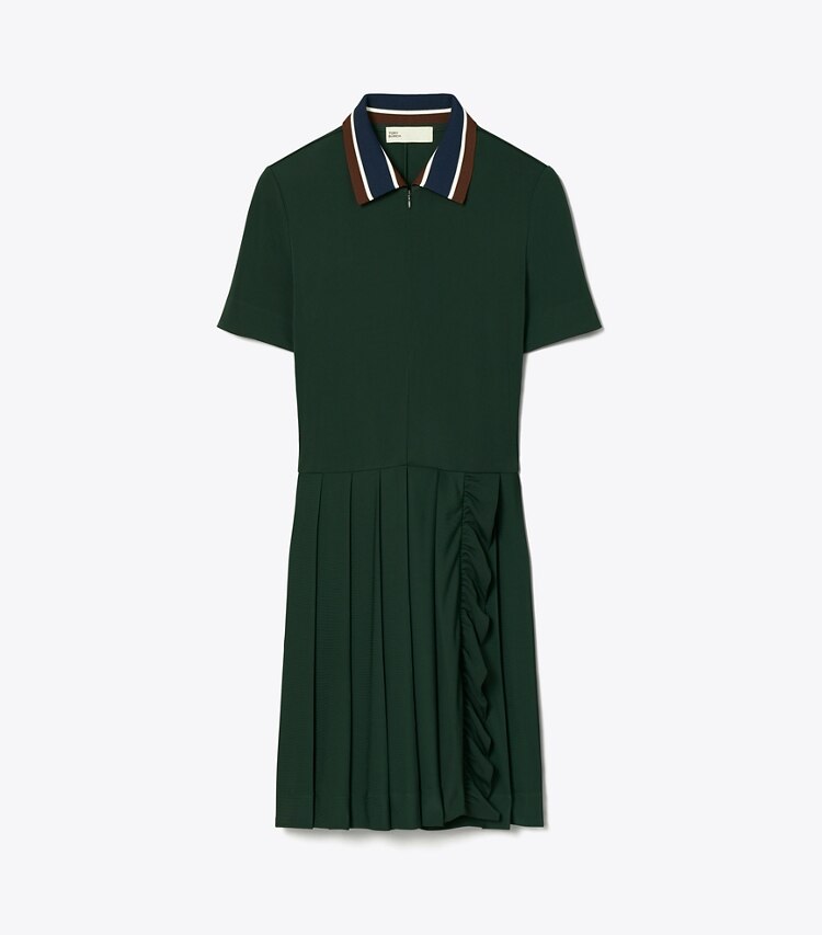 Tory Sport designer dresses Pleated Zip-Front Golf Dress in Conifer front
