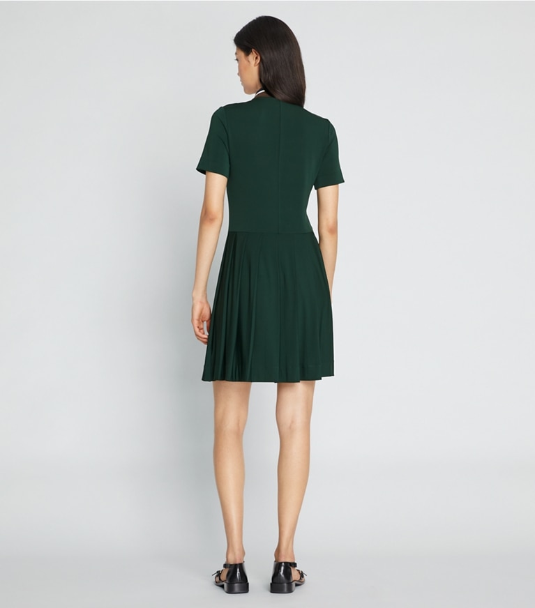 Tory Sport designer dresses Pleated Zip-Front Golf Dress in Conifer front
