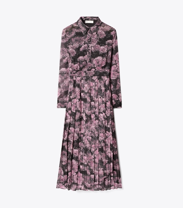 Tory Burch designer kleider Plisseekleid aus bedruckter Seide in Pink Pixel Floral front