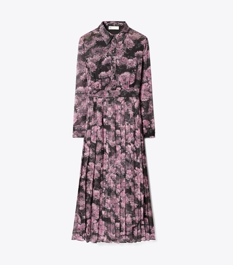 Tory Burch designer kleider Plisseekleid aus bedruckter Seide in Pink Pixel Floral front