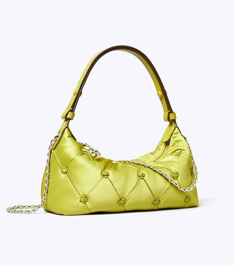 Tory Burch designer sacs à bandoulière Pochette Bunny Knot en satin dans Vibrant Green angle
