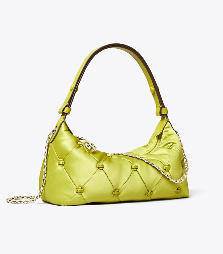 Tory Burch designer sacs à bandoulière Pochette Bunny Knot en satin dans Vibrant Green angle
