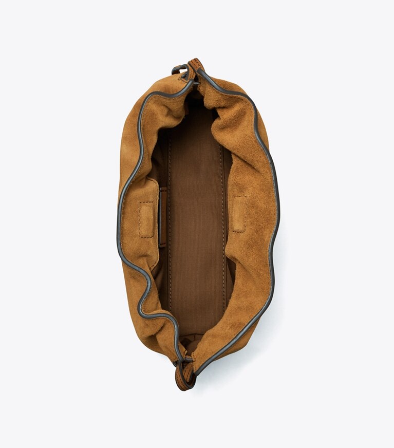 Tory Burch designer sacs à bandoulière Pochette à cordon de serrage Ella en daim in Caramel dessus