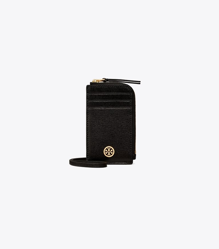 Tory Burch designer portes-cartes Pochette à dragonne Robinson in Black angle