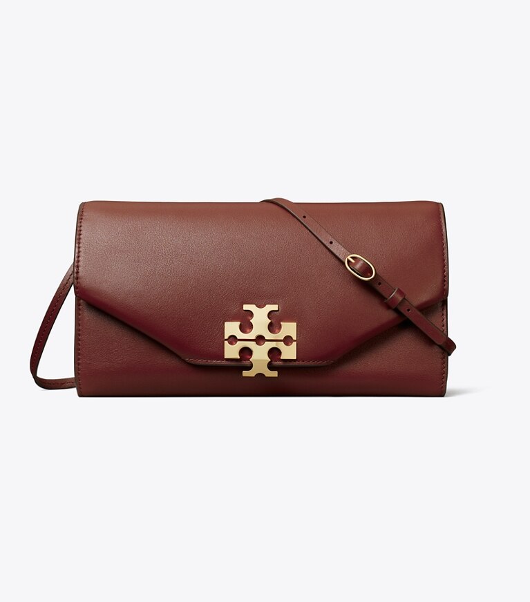 Tory Burch designer pochette Pochette a busta Charlie in Cherry Brown dettaglio
