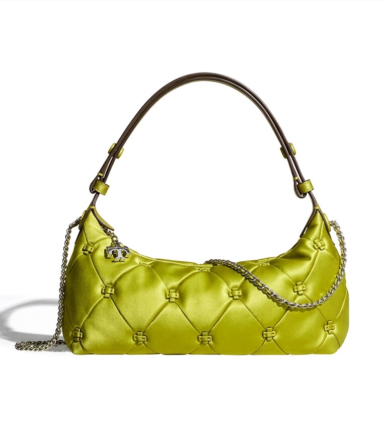 Tory Burch designer borse a spalla Pochette Bunny Knot in raso in Vibrant Green additional