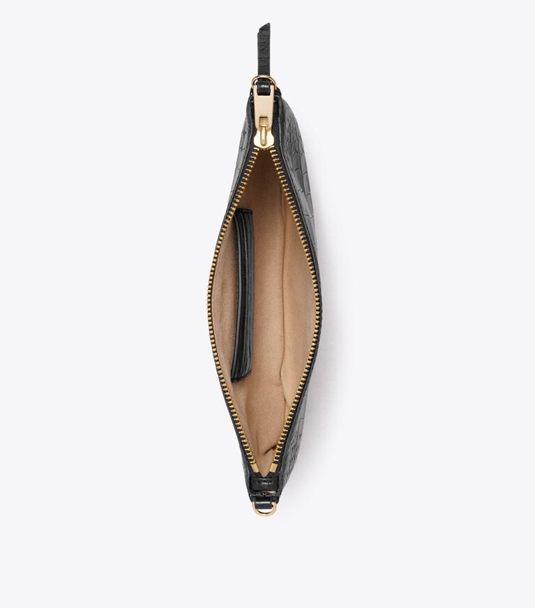 Tory Burch diseñador bolsos de hombro Pochette con grabado en relieve de cocodrilo en Black vista superior