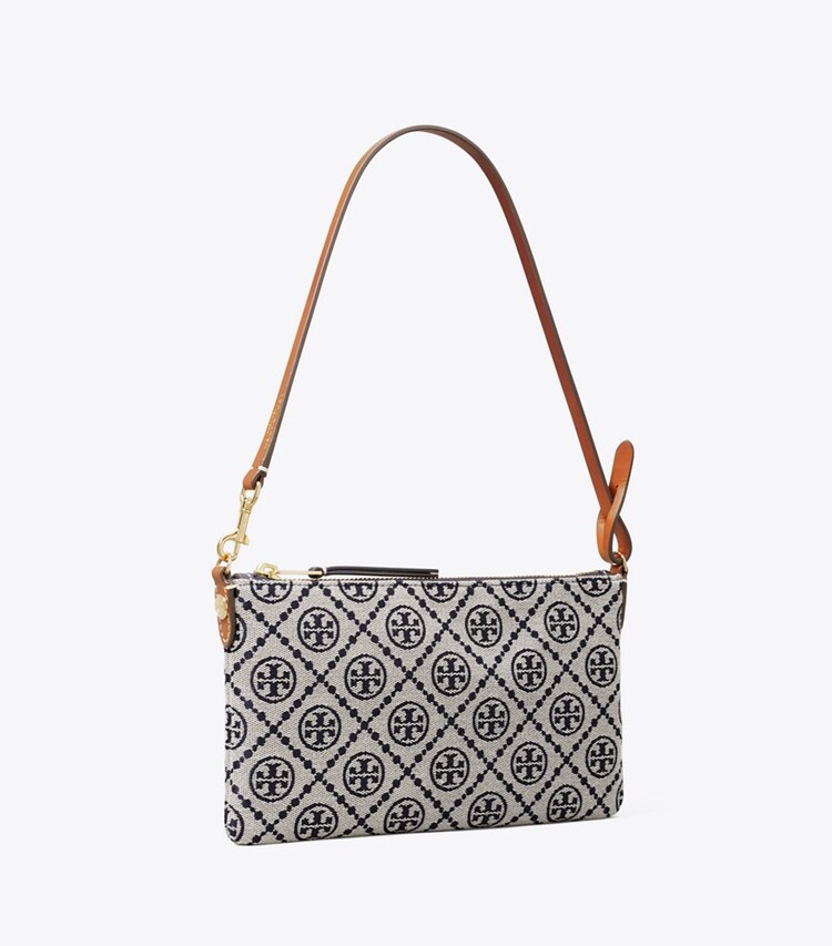 Tory Burch diseñador bolsos de hombro Pochette con monograma en T en Tory Navy ángulo