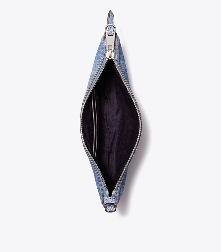 Tory Burch diseñador bolsos de hombro Pochette de denim con estampado de gamuza en Blue Jean vista superior