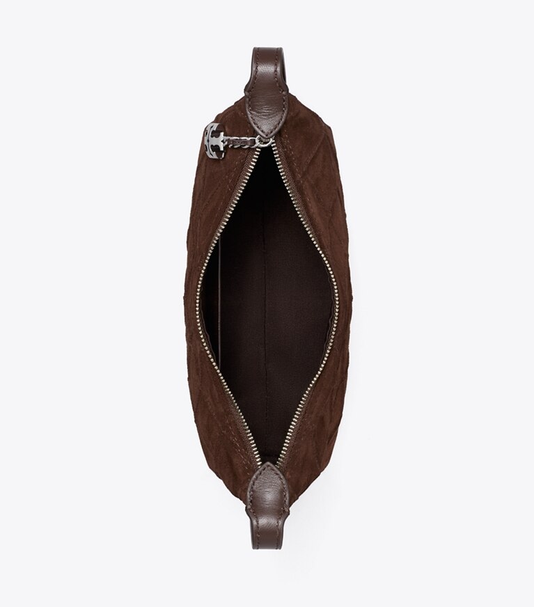 Tory Burch diseñador bolsos bandolera Pochette de gamuza Fleming en Dark Cocoa vista superior