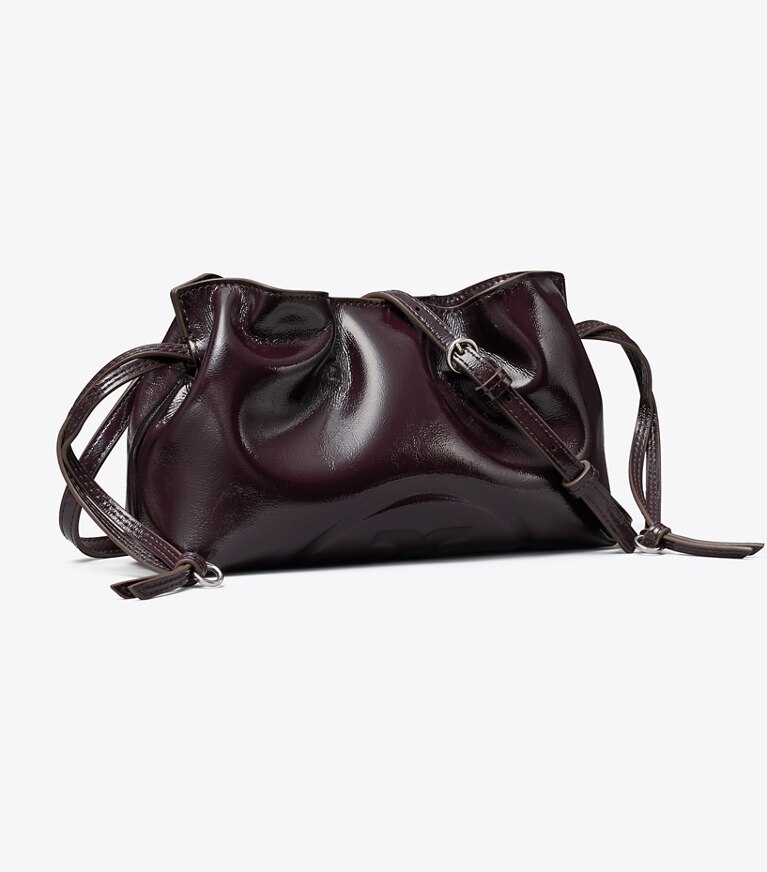 Tory Burch designer sacs à bandoulière Pochette Ella à cordon de serrage effet vieilli in Mulberry angle